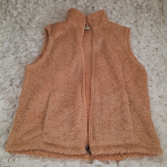 Cabela's Light Camel Teddy Long Vest Mock Neck Zip Up EUC Medium - Picture 6 of 14
